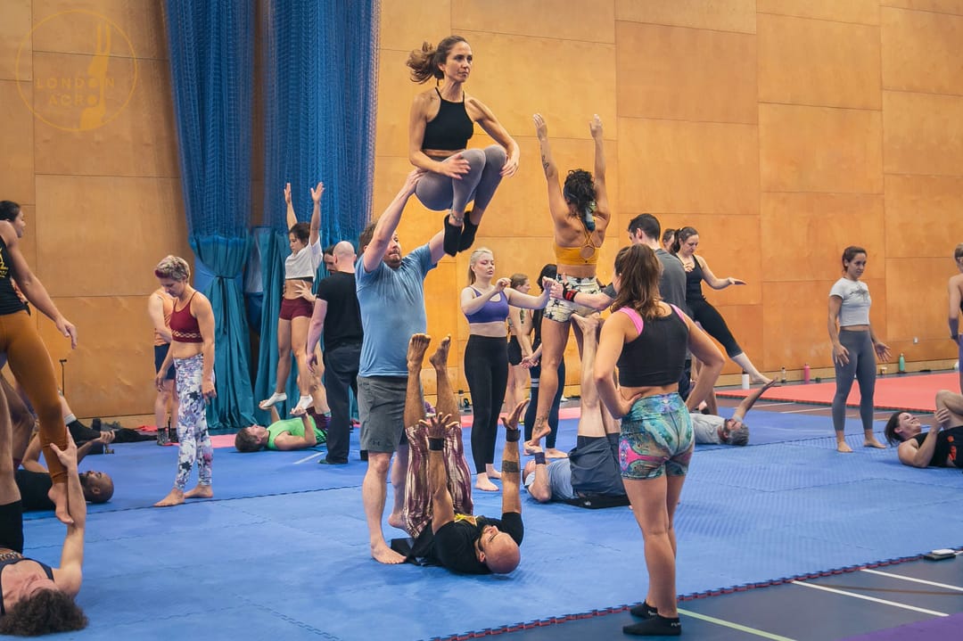 Beginners practicing acro at the event